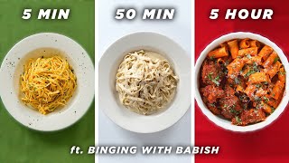 5 Min vs 50 Min vs 5 Hour Pasta ft Binging With Babish • Tasty [upl. by Nelan]