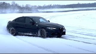 Alfa Romeo Giulia Quadrofoglio one lap of Poznan Race Track on snow [upl. by Annayrb]