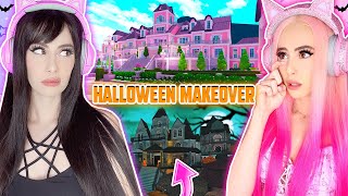 MY EVIL TWIN GAVE MY PINK GLAM MANSION A HALLOWEEN MAKEOVER IN BLOXBURG SHE WANTED ME TO HATE IT [upl. by Noreht]