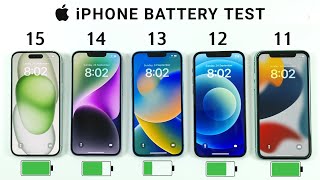 iPhone 15 vs 14 vs 13 vs 12 vs 11 Battery Test  iOS 17 BATTERY TEST [upl. by Ellehsem]