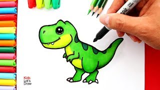 Aprende a dibujar un TIRANOSAURIO REX TREX Kawaii  How to Draw a Cute TRex Dinosaur [upl. by Newel]