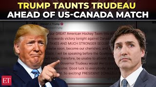 Canada becoming 51st state Trump taunts Trudeau ahead of USCanada Hockey match [upl. by Primrosa746]