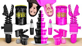 BLACK VS PINK BATTLE  Chocolate Fondue FaceOff Bold Black VS Pretty Pink by 123 GO FOOD [upl. by Lashonda]