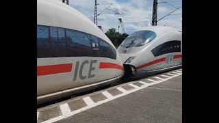 ICE 3 Siemens passby commuter station Frankfurt Germany amp a red RE 446  High speed train Germany [upl. by Gosselin530]