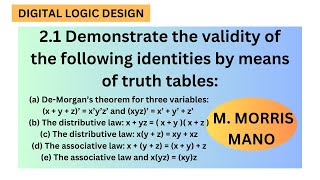 2 1 Demonstrate the validity of the following identities by means of truth tables truthtable dld [upl. by Ahrat]