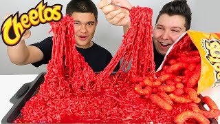 HOT CHEETOS FIRE NOODLES • Mukbang amp Recipe [upl. by Witkin513]