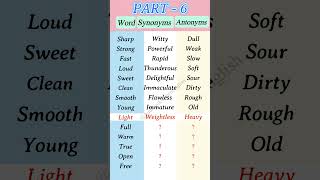 Word vs Synonym vs Antonym Part 6  English Grammer learnenglish [upl. by Treacy]