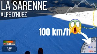 The Sarenne in 5 mins  ski at Alpe dHuez in 2023  More than 100kmh  Longest black Slope Europe [upl. by Leva]