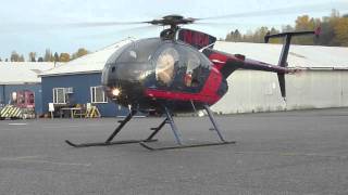 MD500 Helicopter engine start and takeoff at KBFI Seattle [upl. by Jarrell836]