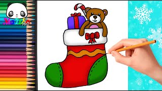 Как нарисовать НОВОГОДНИЙ РОЖДЕСТВЕНСКИЙ НОСОК Новогодние рисунки How to draw a Christmas stocking [upl. by Harras]