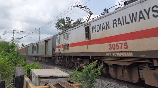 12431 TVC NZM Rajdhani Express flat 110 kmph action with RPM WAP7 at Sawantwadi Konkan Railway [upl. by Anoo667]