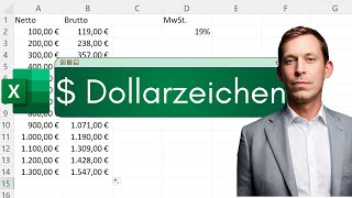 Excel  Dollar Zeichen absoluter Bezug vs relativer Bezug in Excel [upl. by Nnawaj]