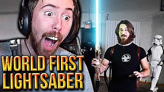 Asmongold Reacts to The World First Real LIGHTSABER Build  By The Hacksmith [upl. by Lucius]