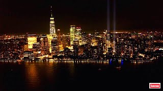 New York City Skyline at Night HD 4K Screensaver Downtown Manhattan Wallpaper 4K  Aerial Landscapes [upl. by Johen]