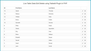 Live Table Data Edit Delete using Tabledit Plugin in PHP [upl. by Aicre]