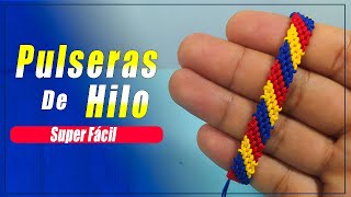 Como hacer una linda Pulsera Tricolor de hilo  Tutoriales de pulseras fáciles [upl. by Lledrac]