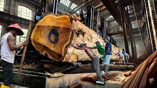 The process of splitting long teak board material at a large sawmill [upl. by Annabal805]