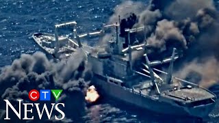 Watch this decommissioned US Navy ship get blown up during a military training exercise [upl. by Eceirahs514]