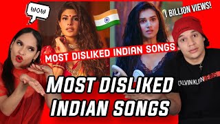 Waleska amp Efra react to the Most DISLIKED INDIAN SONGS on YOUTUBE🙃 [upl. by Marigolda810]