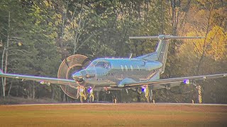 RARE VISITOR Tradewind PC12 N436TW taxi  takeoff from Blairstown 1N7 [upl. by Aerdnaxela647]