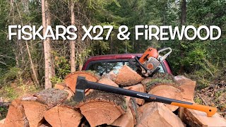 New axe  Fiskars X27  Cutting Firewood  Stihl 441 [upl. by Clancy743]