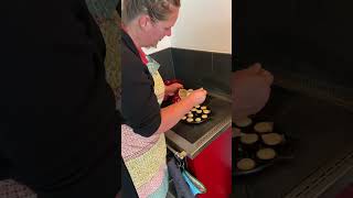 Dutch Poffertjes  Mini Pancakes on the wood stove [upl. by Nyssa]