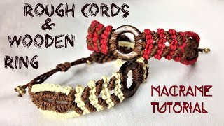 Macrame tutorial Rough cords bracelet with wooden ring  Simple step by step guide [upl. by Belamy]