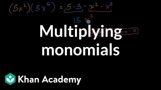 Multiplying monomials  Polynomial arithmetic  Algebra 2  Khan Academy [upl. by Ahsyekal]