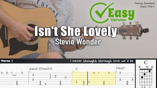 Isnt She Lovely Easy Version  Stevie Wonder  Fingerstyle Guitar  TAB  Chords  Lyrics [upl. by Ahsed]