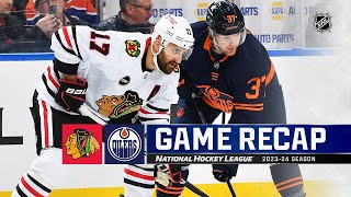 Blackhawks  Oilers 125  NHL Highlights 2024 [upl. by Anneyehc]