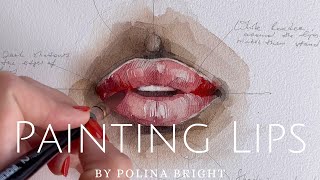 Painting lips with watercolor Demonstration [upl. by Leinehtan893]