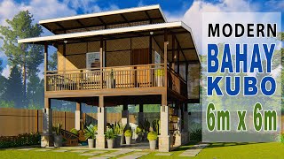 MODERN BAHAY KUBO  ELEVATED AMAKAN HOUSE DESIGN 6m x 6m [upl. by Yeta]