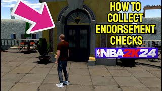 HOW TO COLLECT ENDORSEMENT CHECKS IN NBA 2K24 MYCAREER CURRENT GEN [upl. by Odetta335]