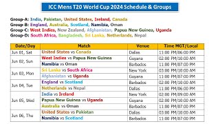 T20 World Cup 2024 Schedule amp Fixture  T20 WC 2024 All Matches List  World Cup 2024 Schedule [upl. by Bast]