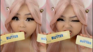 ASMR Eating FAKE vs REAL FOOD butter🧈honey🍯banana🍌donut🍩strawberry🍓ice cream🍦 chcolate🍫 [upl. by Odlopoel526]