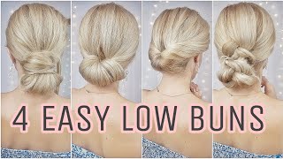 4 EASY LOW MESSY BUN HAIRSTYLES 🌸 MEDIUM AND LONG HAIRSTYLES [upl. by Revorg362]