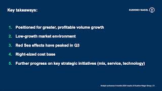 Kuehne  Nagel International KHNGF Q3 2024 Earnings Presentation [upl. by Laekcim]