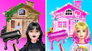 WEDNESDAY VS ENID DOLL ROOM MAKEOVER 🖤 💝 Building Dream House I Built a Secret Room By YayTime [upl. by Debby]