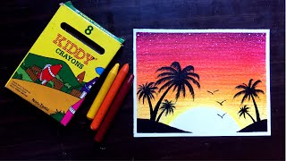 How to Draw a Beautiful Sunset using Wax Crayons [upl. by Iot]