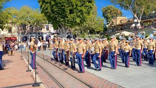 4th of July 2021 CELEBRATE AMERICA 1st Marine Division Band Main St USA  Disneyland flag ceremony [upl. by Rosati]