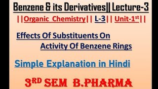 Effects of Substituents On Activity of Benzene Rings POC 2 L3 Unit1 Bpharma 3rdCarewell [upl. by Essile]