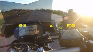 Yamaha MT10 vs Yamaha MT09 Roll Race To Top Speed [upl. by Correy]