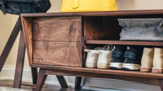 Modern Entryway Shoe Bench w 3D Carved Drawers  How To Build [upl. by Ardnnek108]