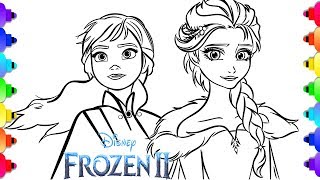 Frozen II Coloring Page ❄ Learn to Draw Elsa and Anna from Disneys Frozen 2 💙⛄💙 [upl. by Airahs]