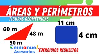 Calcular el ÁREA y PERIMETRO de Figuras Geometrícas con Fórmulas Ejercicios Resueltos matemática [upl. by Akcirderf]