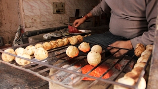 Delicious Indian Street Food Round Roti Baati Chokha on a Backlane in Varanasi India [upl. by Izak]