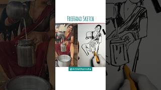 Saree Girl Freehand Sketch saree girl female sketch [upl. by Aric]