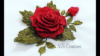 130 Hand embroidery  Stumpwork rose embroidery  3D rose embroidery [upl. by Aissac]