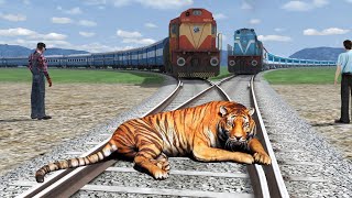 Giant Tiger Attacked on Track and MAN vs Train – Stops the train  BeamNGDrive [upl. by Aernda]