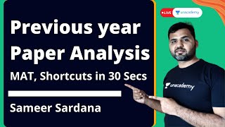 MBA MAT 2021 Detailed Paper Analysis  Shortcuts in 30 Seconds  Sameer Sardana [upl. by Eesdnil763]